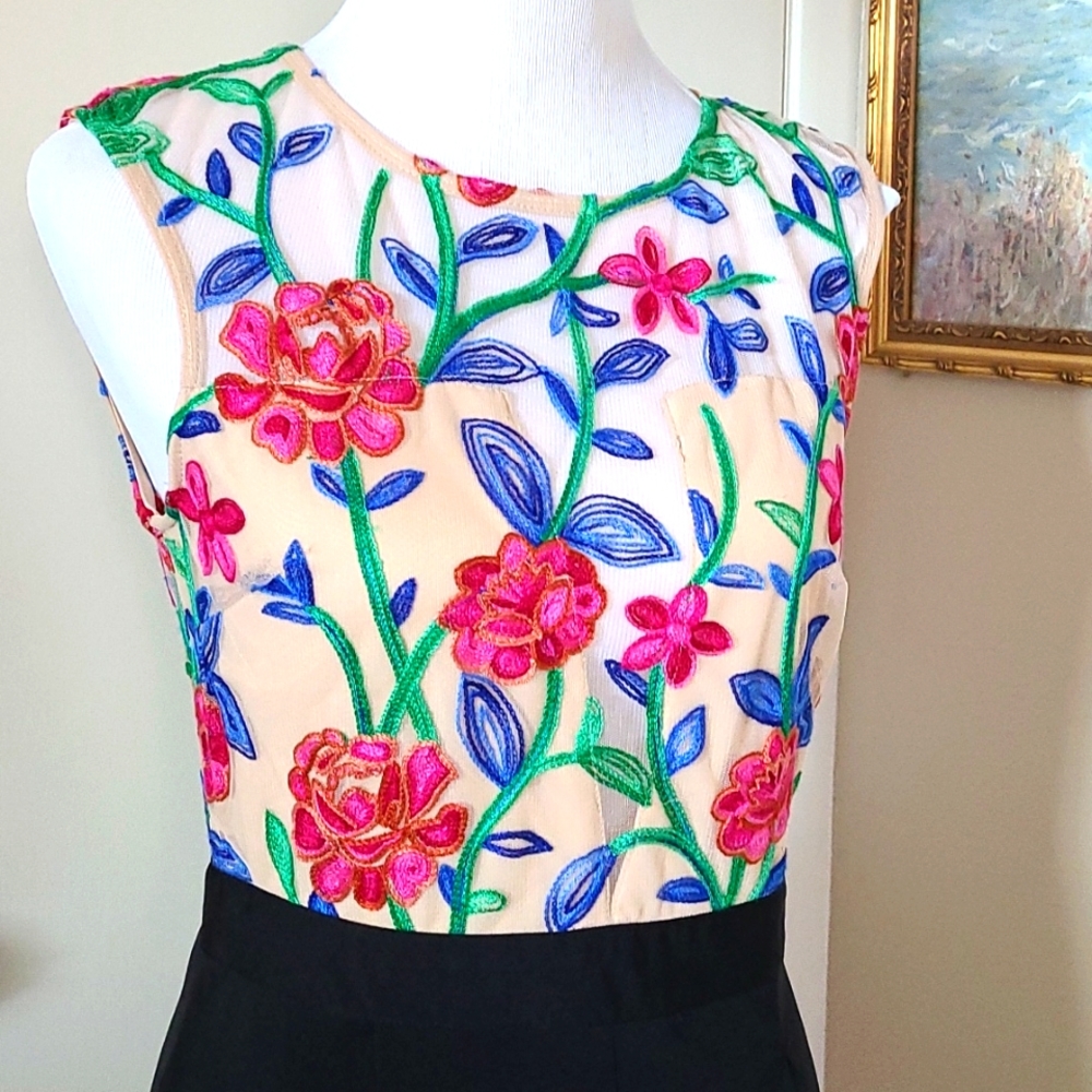 ACEVOG Embroidered Open Back Mesh Dress